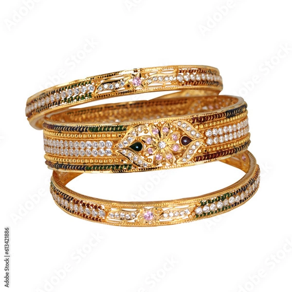 Obraz Indian design gold bangle isolated on white background