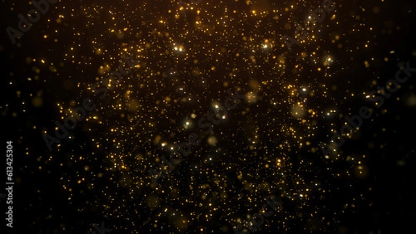 Fototapeta golden particles shining stars dust bokeh glitter awards dust abstract background. 
Futuristic glittering in space on black background.
