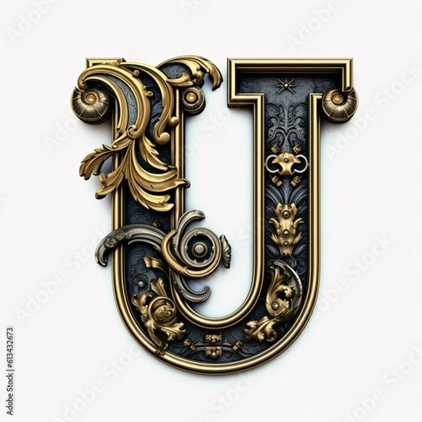 Obraz Gothic font letter u with black and gold trimming