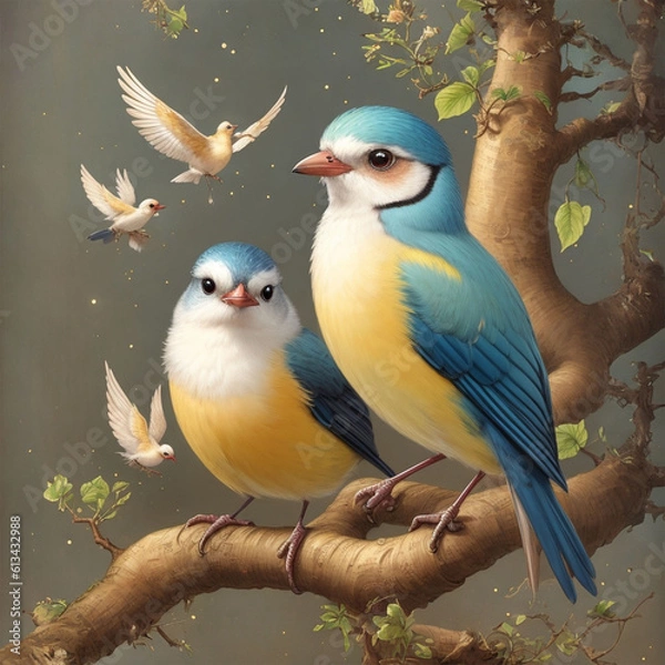 Obraz yellow and blue bird in a tree Generative AI
