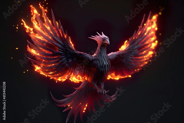 Obraz A phoenix rising from its ashes 3d render version 2