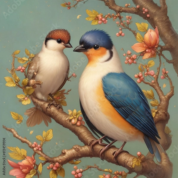 Obraz two birds on a branch Generative AI