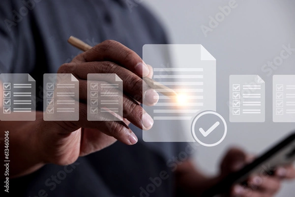 Fototapeta digital online business contract concept and e-signature with electronic document concept business people use pen marks to electronically manage digital documents Paperless office and smart technology