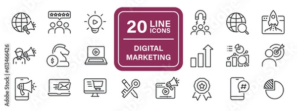 Fototapeta Digital marketing line icons. Editable stroke. For website marketing design, logo, app, template, ui, etc. Vector illustration.