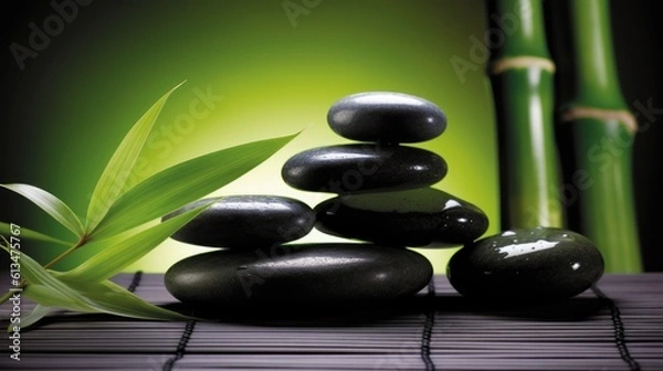Fototapeta Relaxing wellness background with stones and bamboo. Generative AI
