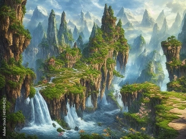 Fototapeta 滝と岩と草原