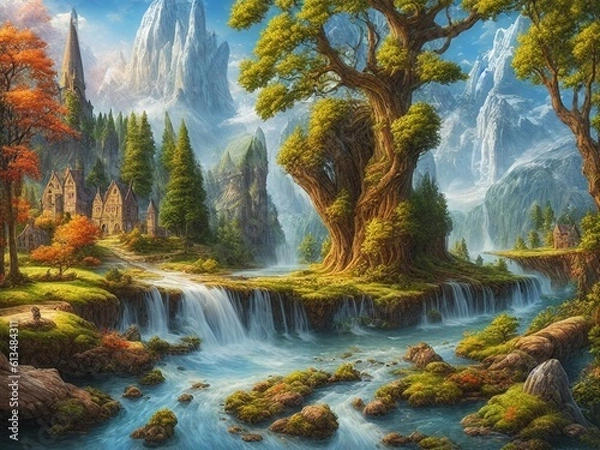 Fototapeta 滝と岩と草原