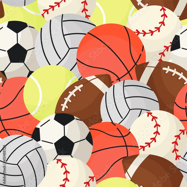 Fototapeta Seamless pattern with different sport balls.