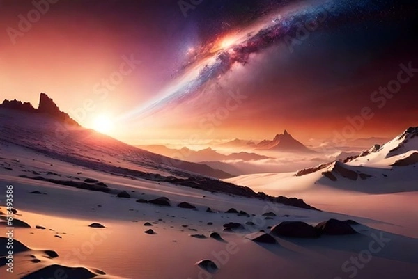 Fototapeta Colorful space with planets and asteroids 06. Generative AI