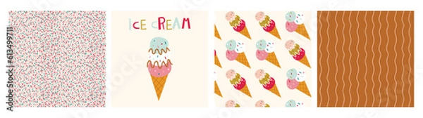 Fototapeta collection of prints and patterns with ice cream and abstract pattern
