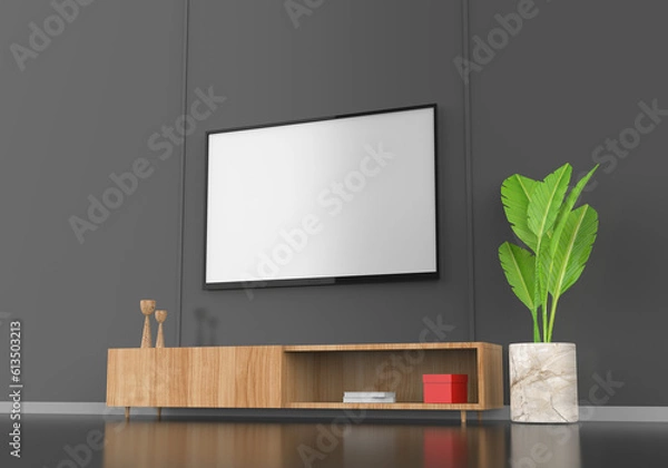 Fototapeta Blank TV screen template for any kind of commercial advertisement etc. 3d illustration mockup.