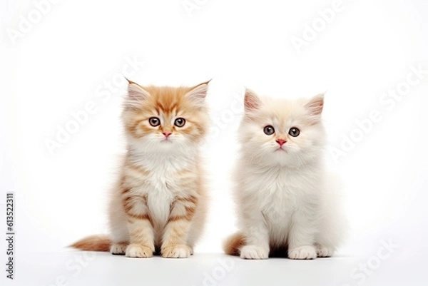 Fototapeta banner for a pet shop  two white  kittens on on white background generative ai