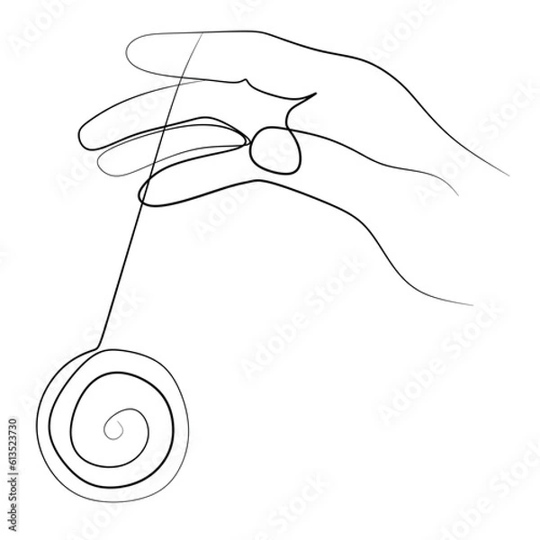 Fototapeta Yoyo or yo-yo continuous line drawing. One line art international yoyo day vector illustration. Simple hand drawn toy in hand.