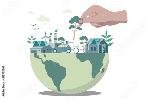 Obraz Eco friendly sustainable, Hands that help make the world a better place, climate change problem concepts. Vector design illustration.