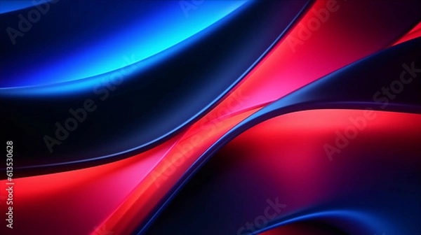 Obraz Abstract blue and red wavy futuristic background. Futuristic blue and red technology abstract background with neon glowing waves