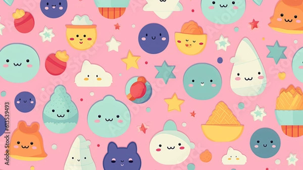 Fototapeta Pastel colors and whimsical kawaii patterns