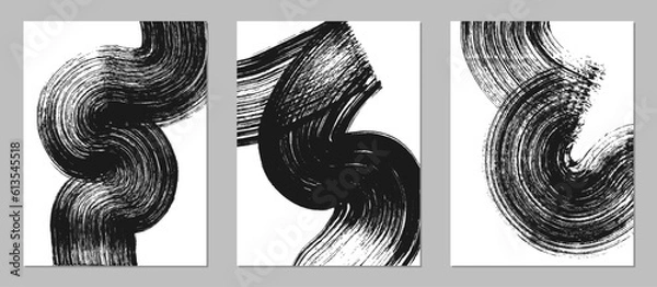 Obraz Set of abstract backgrounds. Black ink brush strokes, patterns, posters, cover.
