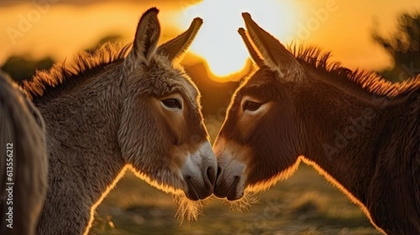 Obraz Heartwarming Romance: Two Donkeys Share a Special Bond Generative AI