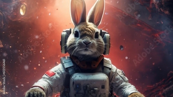 Fototapeta Cosmic Hops: Exploring the Universe with an Astronaut Bunny Generative AI