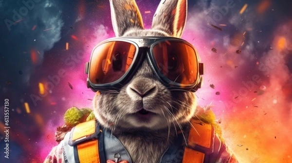 Obraz Astronaut Bunny with Explosive Colors in the Background Generative AI