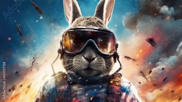 Fototapeta Astronaut Bunny with Explosive Colors in the Background Generative AI