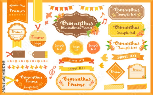 Fototapeta 水彩風の金木犀イラスト・フレームセット