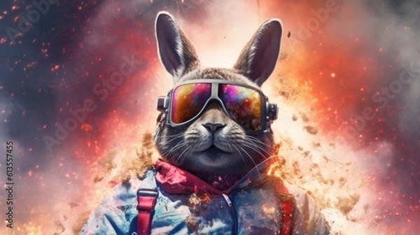 Obraz Astronaut Bunny with Explosive Colors in the Background Generative AI