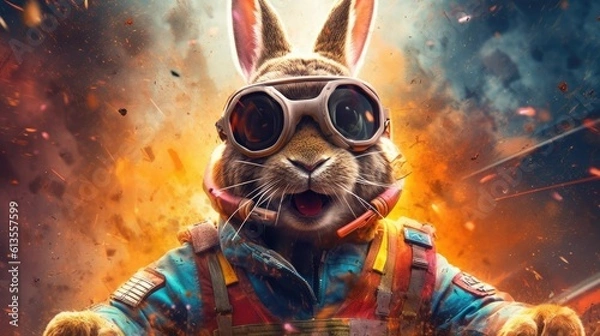 Obraz Astronaut Bunny with Explosive Colors in the Background Generative AI