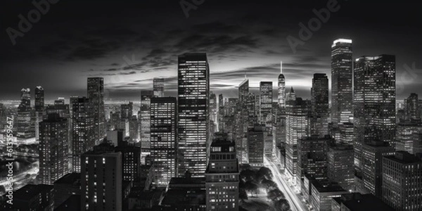 Fototapeta A bustling cityscape captured in stark black and white, concept of Urban energy, created with Generative AI technology