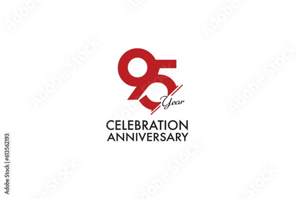 Fototapeta 95th, 95 years, 95 year anniversary with red color isolated on white background, vector design for celebration vector