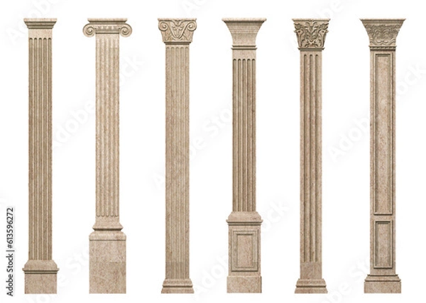 Obraz 3d illustration. Set of vintage classic marble columns pillars