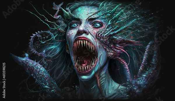 Fototapeta Weirdcore underwater monster creatures. Created using ai generative. 