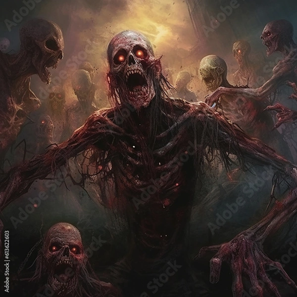 Fototapeta Zombie weirdcore horror scene. Created using ai generative. 