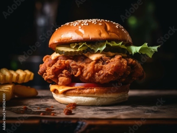 Fototapeta A crispy chicken burger