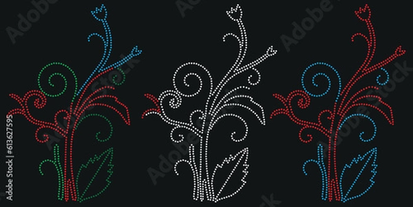 Obraz Flowers Rhinestone Transfers Ideas ,full, illustration.background. hand drawn style. You can use it as a bead embroidery, glitter or foil fashion,with collar and hot fix any color rhinestone design