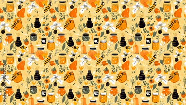 Obraz Honey with bees background (Generative AI)