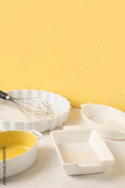Obraz Set of different kitchen utensils for baking on color background