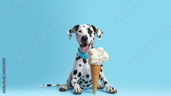 Obraz Niedlicher Dalmatiner isst ein riesiges Eis.