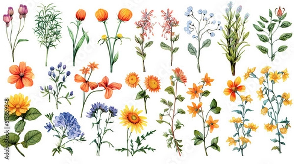 Fototapeta watercolor stickers set of summer elements, generative ai