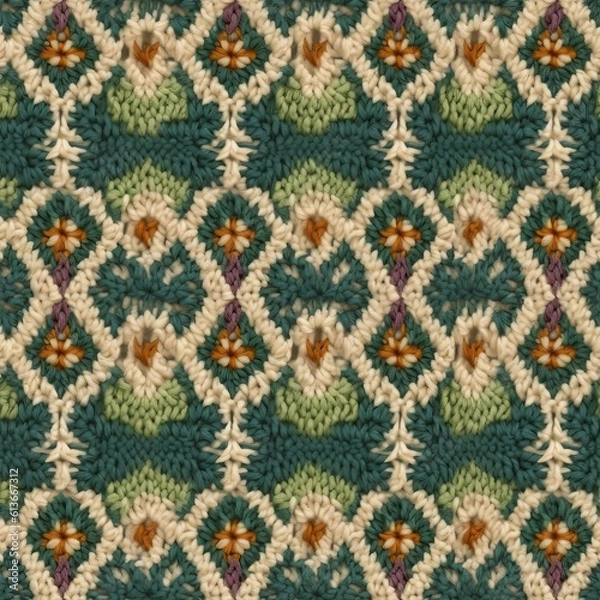 Fototapeta Crochet Digital Paper, Seamless Cottagecore Pattern, Seamless Cottagecore Texture, Seamless Crochet Pattern, Knitted Texture