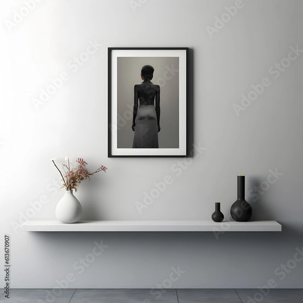 Fototapeta Frame mockup. Coastal Scandinavian interior style. minimalism concept. Vertical templates for artwork, painting, photo or poster mockups. 3d .