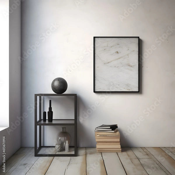 Fototapeta Frame mockup. Coastal Scandinavian interior style. minimalism concept. Vertical templates for artwork, painting, photo or poster mockups. 3d .