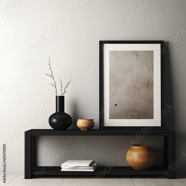 Fototapeta Frame mockup. Coastal Scandinavian interior style. minimalism concept. Vertical templates for artwork, painting, photo or poster mockups. 3d .