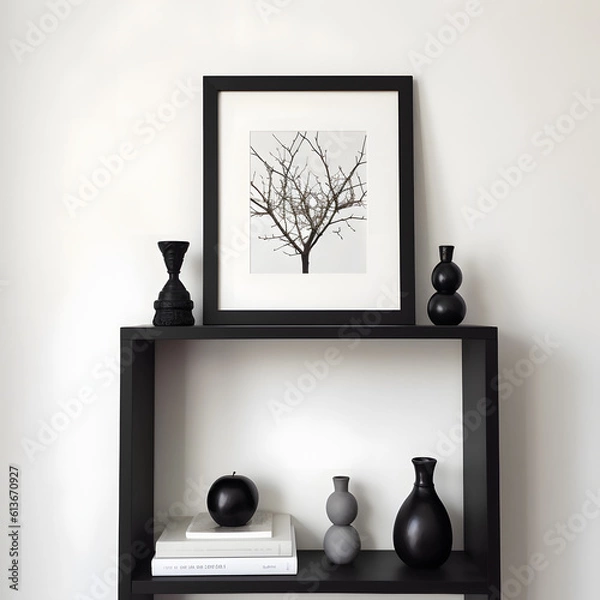 Fototapeta Frame mockup. Coastal Scandinavian interior style. minimalism concept. Vertical templates for artwork, painting, photo or poster mockups. 3d .