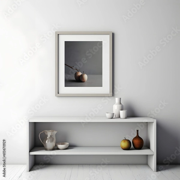 Fototapeta Frame mockup. Coastal Scandinavian interior style. minimalism concept. Vertical templates for artwork, painting, photo or poster mockups. 3d .
