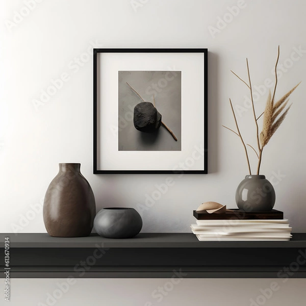 Fototapeta Frame mockup. Coastal Scandinavian interior style. minimalism concept. Vertical templates for artwork, painting, photo or poster mockups. 3d .