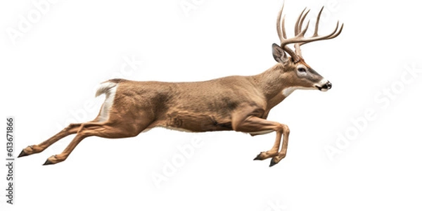 Obraz a Whitetail deer Buck, running and jumping, elusive animal, Wildlife-themed, photorealistic illustrations in a PNG, cutout, and isolated. Generative AI