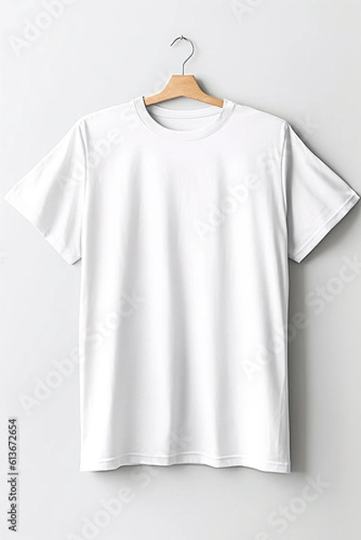 Fototapeta A white t-shirt hanging on a hanger. Generative AI. Tshirt mockup, copy space.