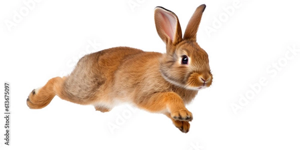 Obraz an adorable cottontail bunny rabbit in a spring-themed illustration, isolated, running, jumping, and bouncing, a spring-themed illustration on a transparent background in PNG format. Generative AI 