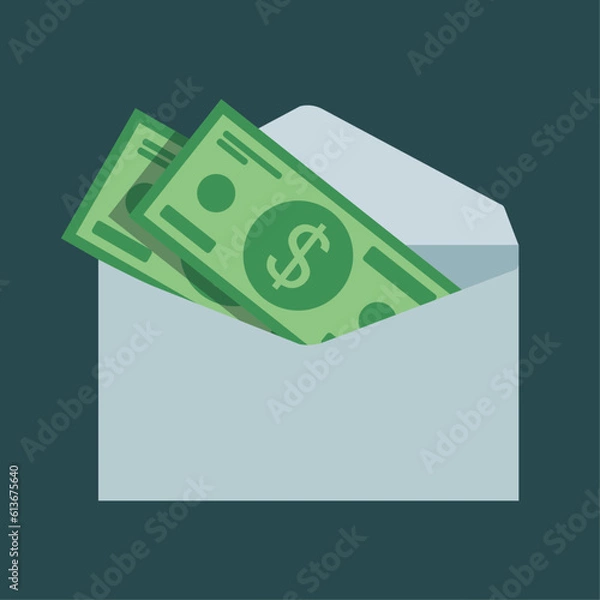 Fototapeta Cash inside open envelope vector illustration in flat graphic style. Budgeting money, managing money, envelope stuffing, personal finance concept with multiple bills. 